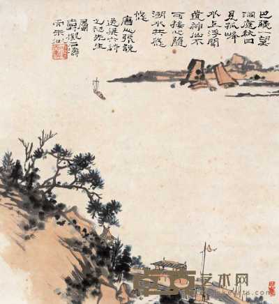 潘天寿 唐人诗意图 立轴 50×46cm